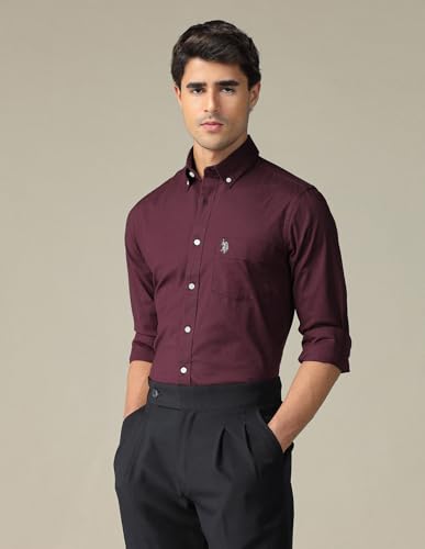 Image of U.S. Polo ASSN. Solid Tailored Fit Cotton Shirts for Men - 100% Cotton, Full Sleeve Mens Casual Shirts