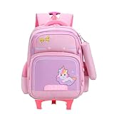 Mochila de carrinho Rodinhas Infantil em Tecido Oxford e com Grande Capacidade para Estudantes de 6 a 12 Anos, mochila escolar (rosa/lilas)