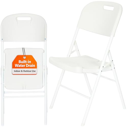 Nyxi Premium Folding Chair with Built-in Water Drain Suitable for Home Balcony Garden Patio Outdoor & Indoor Dining Seat Foldable All White (1 X Chair)