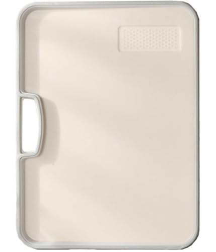Planche à découper multifonction en plastique beige avec traitement antidérapant
