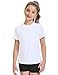 HASMES Girls Athletic Shirts Short Sleeve Active T-Shirts,Basic Tee Tops,Sports Activewear for Kids Teens White