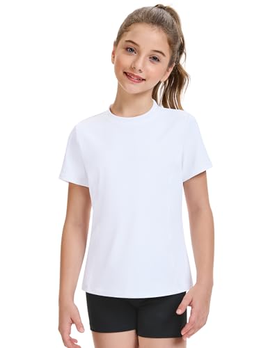 HASMES Girls Athletic Shirts Short Sleeve Active T-Shirts,Basic Tee Tops,Sports Activewear for Kids Teens2