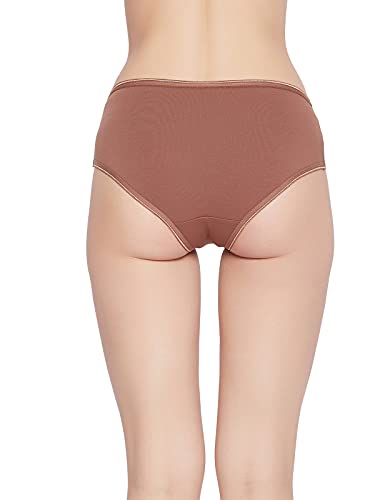 Image of Clovia Women's Cotton Mid Waist Hipster Panty with Powernet Panels & Pipings in Brown