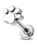 COCHARM G23 Titanium Helix Earrings Stud 16g Flat Back Tragus Piercing 6mm Paw Print Tragus Earrings 16 Gauge Internally Threaded Tragus Stud Hypoallergenic Helix Jewelry