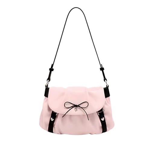 Bow Purse Y2K Ruched Bow Shoulder Bag with Bowknot Cute 90s Medium Flap Handbag Trendy Gift Women Daily Travel