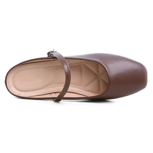Hee grand Mules for Women Mary Jane Shoes Retro Square Toe Strap Backless Flat Mules Comfortable Flat Slippers 5