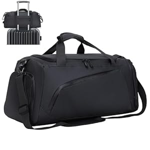 40L Gym Bag with Shoe Compartment, Travel Duffle Bag for Men and Women Waterproof Overnight Bag with Wet Pockets Sports Carryall Carry On Bag Holdall for Travel Swimming Black