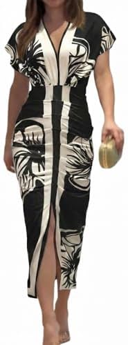 CHICME Summer Dresses for Women Floral Print Plunge V Neck Midi D...