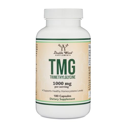 Double Wood Supplements TMG Trimethylglycine Supplement 1 000mg Per Serving 180 Capsules (TMG Supplements for Homocysteine Control) Genuine TMG with Fishy Smell Gluten Free Non-GMO