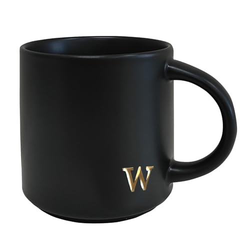 COLLECTIVE HOME - Black Monogram Ceramic Mugs, 15 oz Golden Initial Coffee Cups, Elegant Alphabet Tea Mugs, Personalized Halloween Mug with Gift Box, Perfect for Office and Home Décor