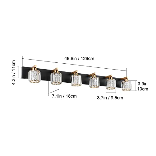 Image of Aipsun Bathroom Light Fixtures Crystal Vanity Light Black and Gold 6 Lights Vanity Lighting Fixtures (Exclude Bulb)