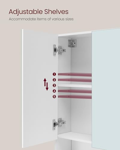 VASAGLE KAILYN Collection - Medicine Cabinet Mirror, Bathroom Wall Mirror Cabinet with Storage, Open Compartment, Adjustable Shelves, 6.5 x 35.4 x 29.5 Inches, Cloud White UBBK130W01