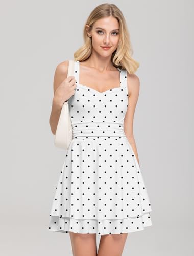 Image of IWD Women's Square Neck Sleeveless Mini Dress Ruched Waist Tiered Ruffle Hem A Line Short Dresses