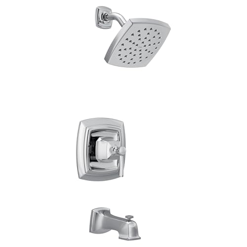 Moen Conway Chrome Posi-Temp Tub and Shower Trim Set Featuring Square Showerhead, Shower Lever Handle, and Tub Spout, Valve Included, 82922
