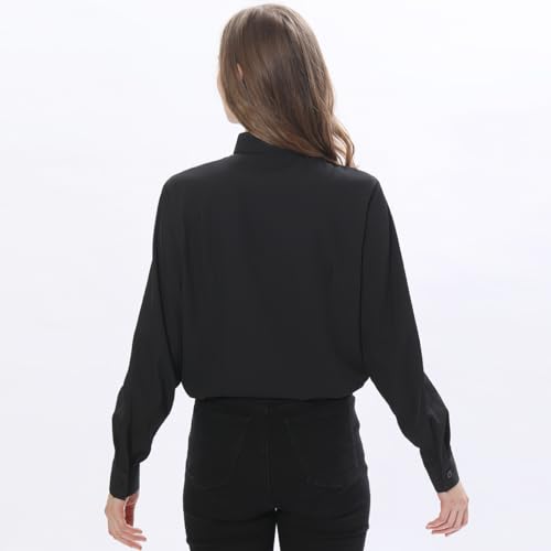 Priest Clergy Shirt for Women Pastor Tab Collar Lady Button Front Clerical Long Sleeve Shirt4