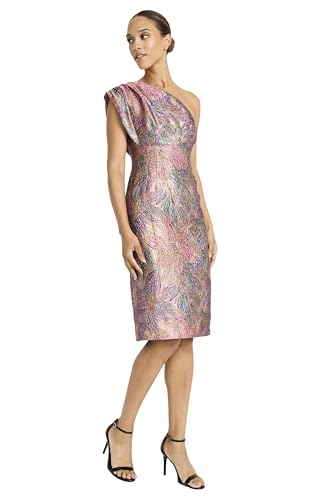 Maggy London Women's One Shoulder Metallic Jacquard Evening Fitted Special Occasion Cocktail Dress2