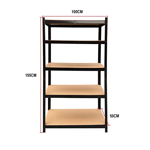 Bowoshen Storage Shelves, 5 Tier Black Adjustable Boltless Garage Shelving Units, Heavy Duty Storage Racking Unit, Organizing Metal Shelf Multipurpose Shelf Shed Warehouse, 78\" Hx40 Wx20 D