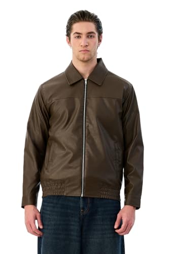 Image of SNITCH Men Casual Jacket | Regular Fit Lapel Collar Solid Full Sleeve | 100% Polyester PU With Zipper Closure For Men's Casual Outerwear |