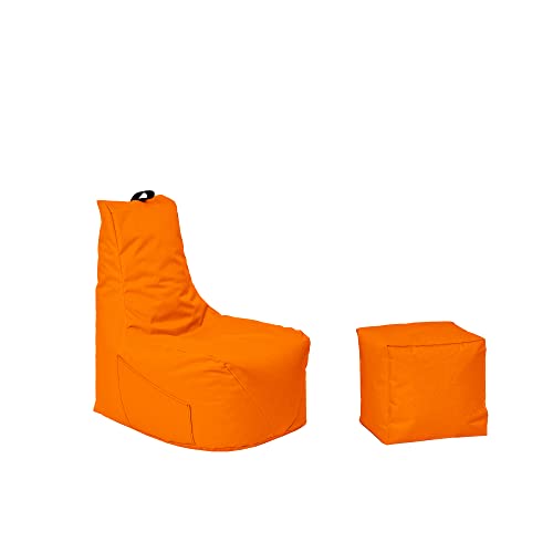 Momiralland Komfort Sitzsack XL - XXL mit Hocker Sitzkissen BodenKissen Sessel In- & Outdoor geeignet Gaming Sitzsack für Erwachsene und Kinder (Orange, XL - Durchmesser 75 cm)