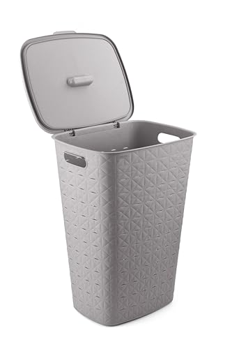 Curver Corbeille à Linge Softex 56L - Design Élégant - Légère, Empilable et Pratique - 70% recyclé - 59 x 43 x 34 cm - Taupe