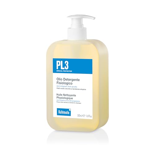 KELEMATA PL3 Olio Detergente Fisiologico 500ml, Trattamento per Pelle Atopica e Molto Secca, con Ceramidi Vegetali e Oli Idrosolubili, Viso e Corpo, Senza Sapone e SLES, Idratazione Duratura
