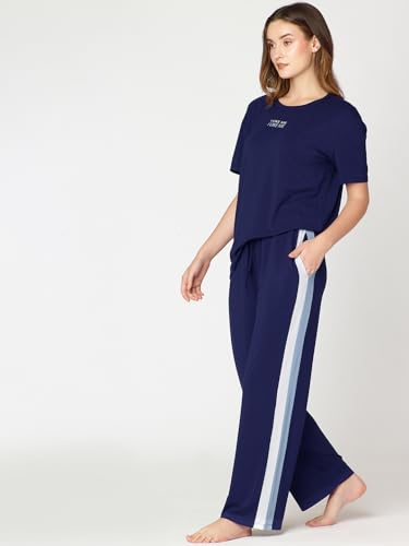 Image of Night Suit for Womens Side Stripe Modal Night Dress of Top and Pajama Set 9374