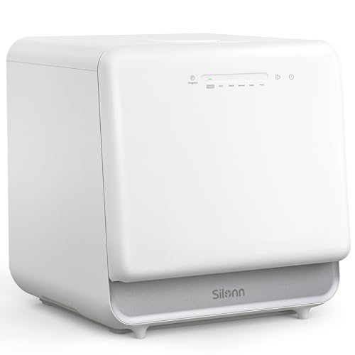 Silonn Portable Countertop Dishwasher, 5L Tank No Plumbing Needed 7 Wash Prog 360° Spray, 4-Place Settings Dishwasher Auto Dry for Apartments RVs Dorms