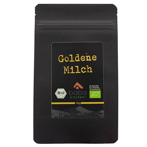 baba GOURMET - Original Bio Goldene Milch Pulver 100 g - 100% naturrein mit natürlichen Premium Zutaten - Golden Milk Powder natürlich ohne Zusatzstoffe & Aromen - Kurkuma Latte Mix Getränkemischung