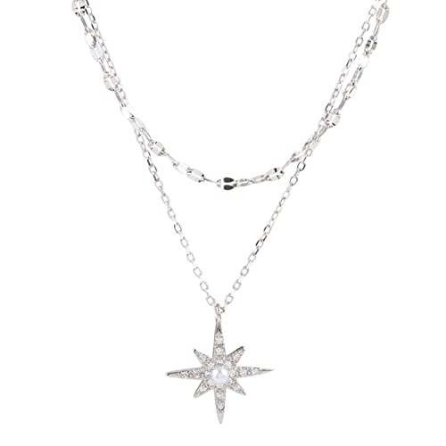 Collier ras du cou lune étoile argent 925 double couche femme zircon