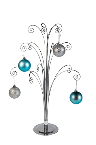 Creative Hobbies 20 Inch Tall Ornament Display Tree, Bright Silver Chrome Plated, Holds 15 Ornaments #TOP1