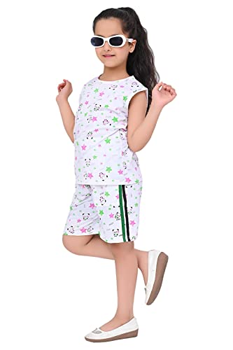 Image of SK Wardrobe Girls T-Shirt & Shorts Night Suit Set | Kids Cotton Sleepwear | Soft & Breathable Summer Nightwear | Comfortable Home Wear & Lounge Dress for Girls | Pack of 2