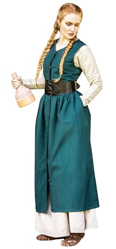 Leonardo Carbone® Damen Kleid Arlette | Ärmelos Mit Knopfleiste | Schnürung Hinten | Karneval, Halloween, Cosplay, LARP, Mittelalter, Kostüm, Gewand | 100% Baumwolle Grün M