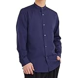 [Lucky Charm] ラッキーチャーム シャツ メンズ 長袖 バンドカラーシャツ カジュアル ストレッチ メンズシャツ 無地 スリムフィット スタンドカラー ロング ネイビー XL