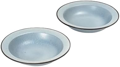 Ceramic Pasta Plates Shallow, 18cm, Set of 2, Pastel Blue | Matte Finish Ceramic Pasta Bowl | Stoneware Flat Pasta and Maggie Bowl | Chip-Resistant | Microwave Safe; (2, Matte Blue)