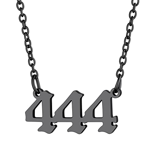 Goldchic Jewelry Black Angel Number Chain Chokers For Women, Steel Angel Numbers 444 Pendant Choker Chain #TOP27