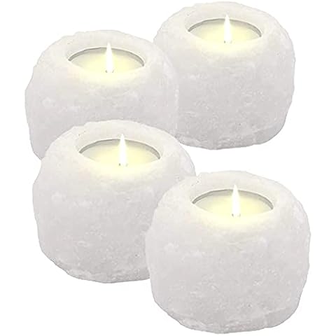 (Pack of 4) Himalayan Salt Candle Holder Tea light Holders, Himalian Salt lamp Tea light Candle Holder Natural Pink White Grey Crystal Rock Salt Tealight Holder-Healing Ionizing (White) Cover