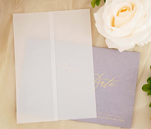 Puremigo 200 Pack Luxury Pre-Folded Vellum Jackets For 5X7 Invitations - Vellum Paper 5X7 Jackets - 115Gsm Vellum Wedding Invitations Wraps - Transparent Wedding Invitations Jacket #TOP5