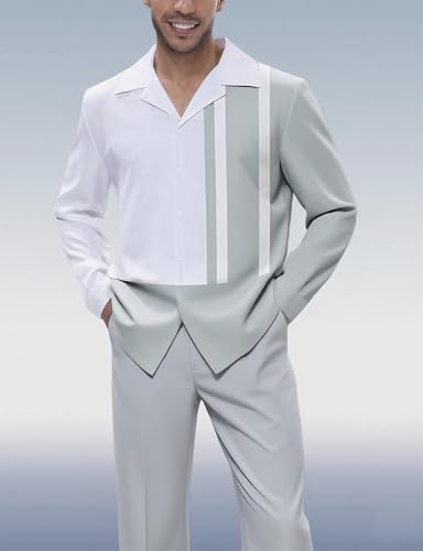 Men's 2 Piece Dress Shirts Suits Long Sleeve Big Men Leisure Formal Shirts Pants Sets S-5XL2