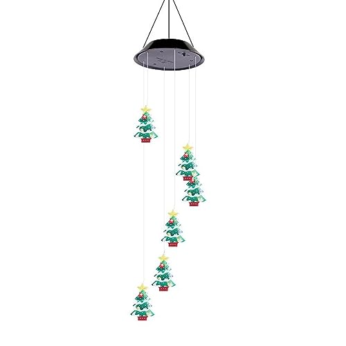Christmas Tree Solar Wind Chimes Outdoor Hanging Wind Chimes Solar Lights LED Solar Colorful Garden Decorative Light for Garden Patio Yard Decor Porch (Black)