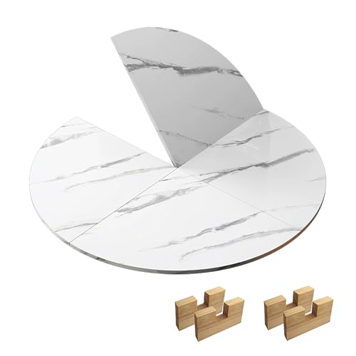 Large Round Foldable Table Top Extender 39in 43in 47in 51in 55in 59in 63in 67in 71in 75in 79in Diameter No Legs Table Tops Only Temporary Replace Tables Top Easy to Store - Marble Texture(55in)