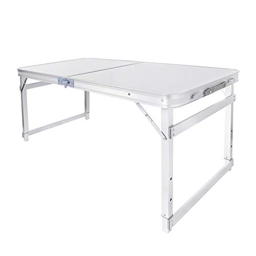 Qchomee 120 * 60 cm Folding Picnic Party Table Height Adjustable Camping Desk Catering Table Heavy Duty Rectangular Trestle Table Beer Pong Table for Garden, BBQ, Indoor & Outdoor Use
