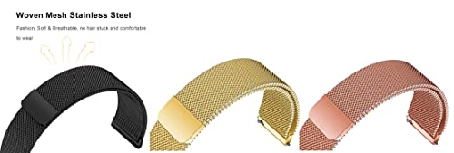 Image of ACM Pack of 3 Watch Strap Magnetic Loop 20mm compatible with Compaq Q Watch Smartwatch Metal Chain Band (Black /Champagne Gold /Rose Gold Pink)
