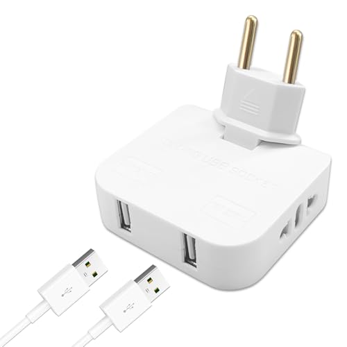 ONGNIUU Fiche Plate Peu encombrante, Double USB 3 en 1, Prise Plate Peu encombrante, Adaptateur américain et européen, tête pivotante à 180 degrés,...