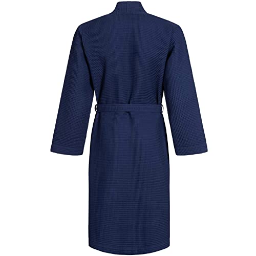 Cotton Dressing Gown Men, Waffle Kimono, Lightweight Male Robe, Perfect for Hotel Home, Lounging, Relaxation (Color : Blue, Size : X-Large)2