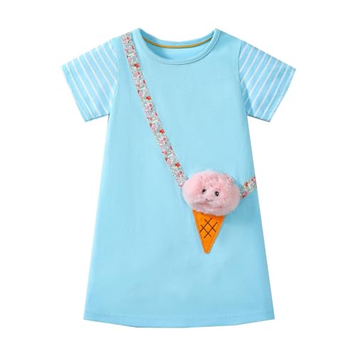 Image of HILEELANG Toddler Girl Short Sleeve Easter Dress Cotton Casual Jersey Shirt Playwear Applique Dress