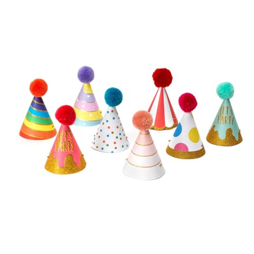 Legami - Conjunto de 8 bonés de festa com pompons e detalhes brilhantes, tamanho único, diâmetro 4,2 cm