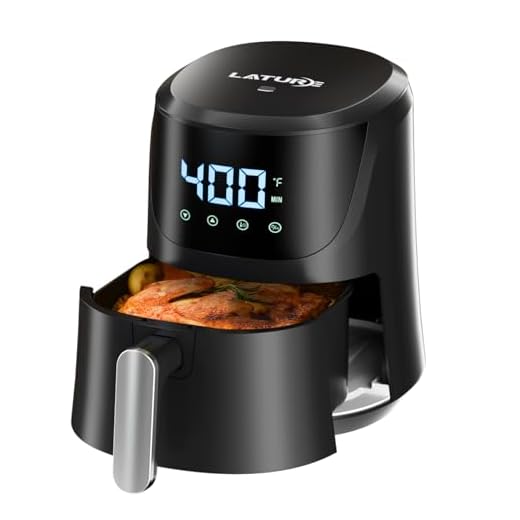 LATURE 4.2 QT Air Fryer Oven Cooker with Temperature and Time Control Dishwasher Non-stick Basket LED Digital Touch Screen 8 Cook Presets CE Certified Black (Black-Digital)