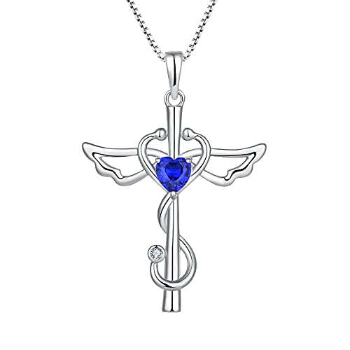 STARCHENIE Stethoscope Cross Pendant Necklace 925 Sterling Silver Angel Wings