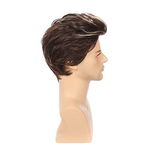 Swiking Men Short Wigs Brown Mix Blonde Wig For Male Guy Layered Halloween Cosplay Party Hair Costume Full Wig For Adults #TOP3