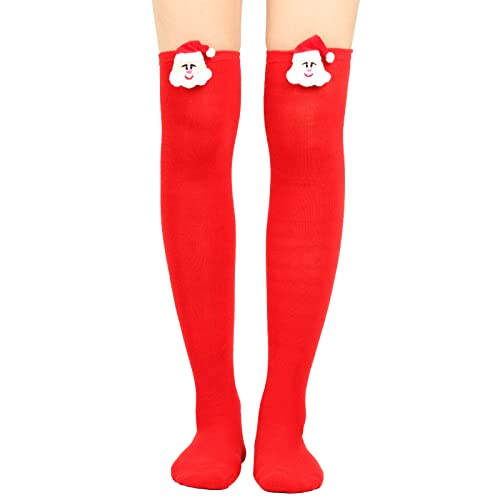 THINCAN Mujeres Navidad Sobre la Rodilla Calcetines Dulce 3D Santa Para Muñecas Tira Muslo Medias Altas Fiesta Hosie